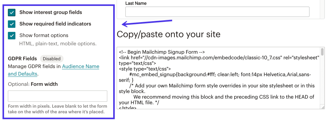 Formular erstellen Code einfügen