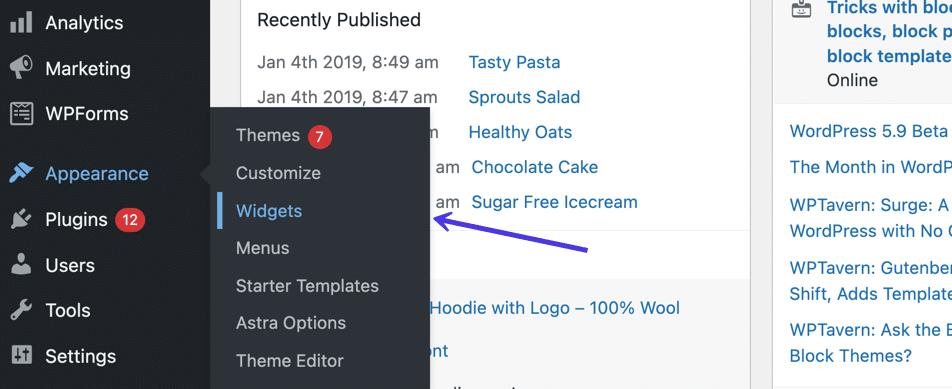 cómo eliminar las categorías en WordPress yendo a los widgets