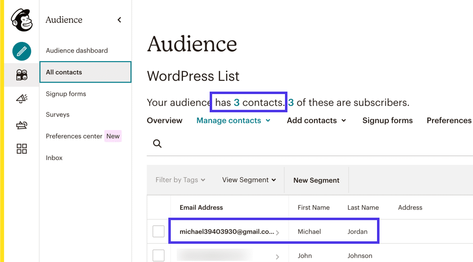Be sure to check your contact list in Mailchimp to ensure the new contact has landed in your database