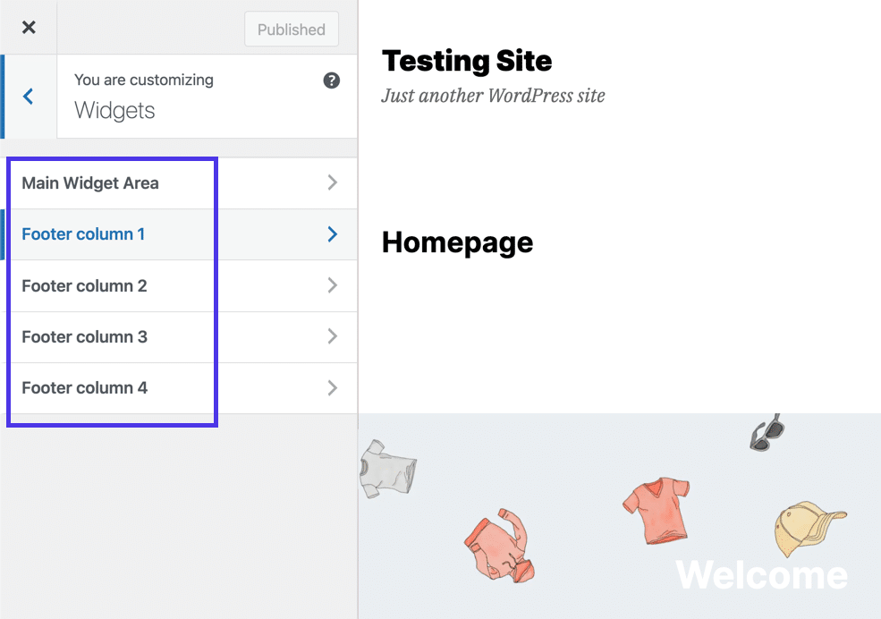 Elige una de las "Áreas de widgets"