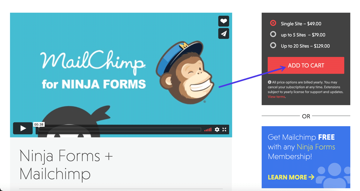 Homepage dell’estensione Mailchimp for Ninja Forms