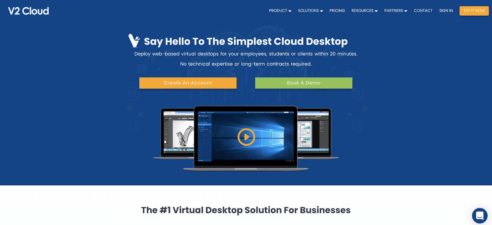 Página de inicio del sitio web de V2 Cloud