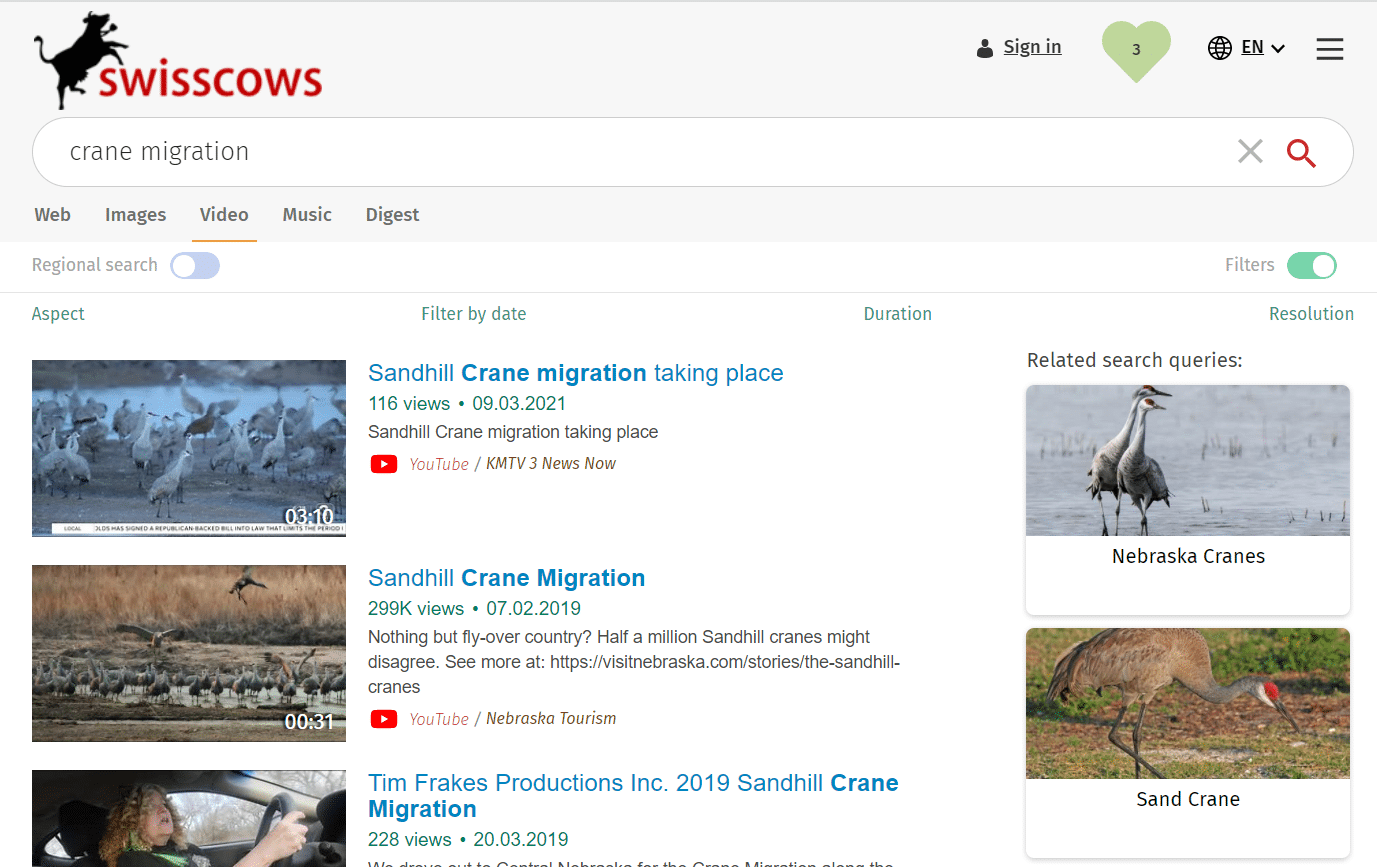 Swisscows video search engine