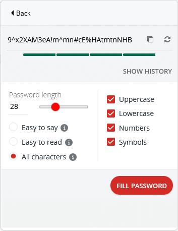 Schermata dell’estensione Firefox di LastPass per generare password.