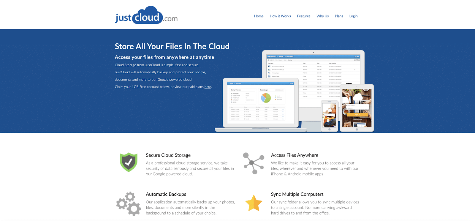 JustCloud website homepage