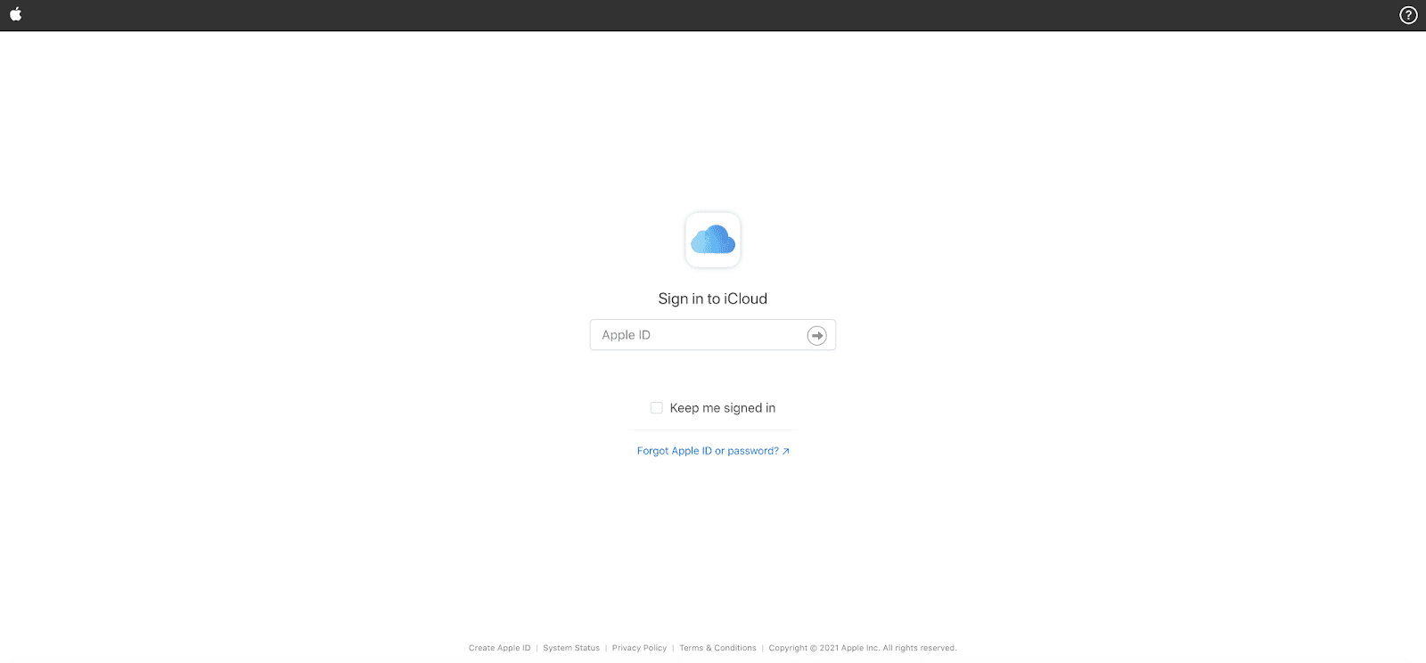 página de inicio de sesión de iCloud