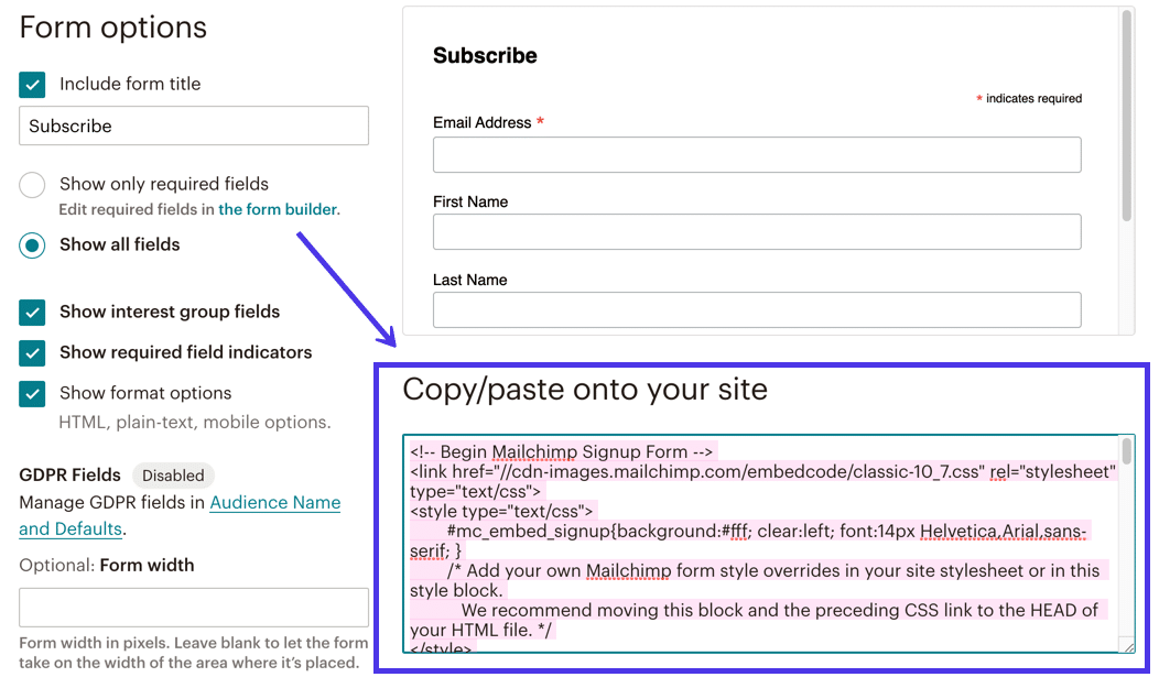 Lorsque vous avez terminé la conception, copiez le code du formulaire