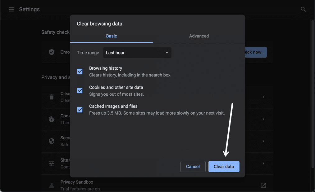 Pressione o botão Clear Data para limpar tudo completamente