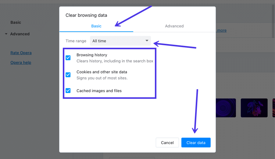  Kies het tijdsbestek wat je wilt verwijderen en klik vervolgens op de Clear Data knop.