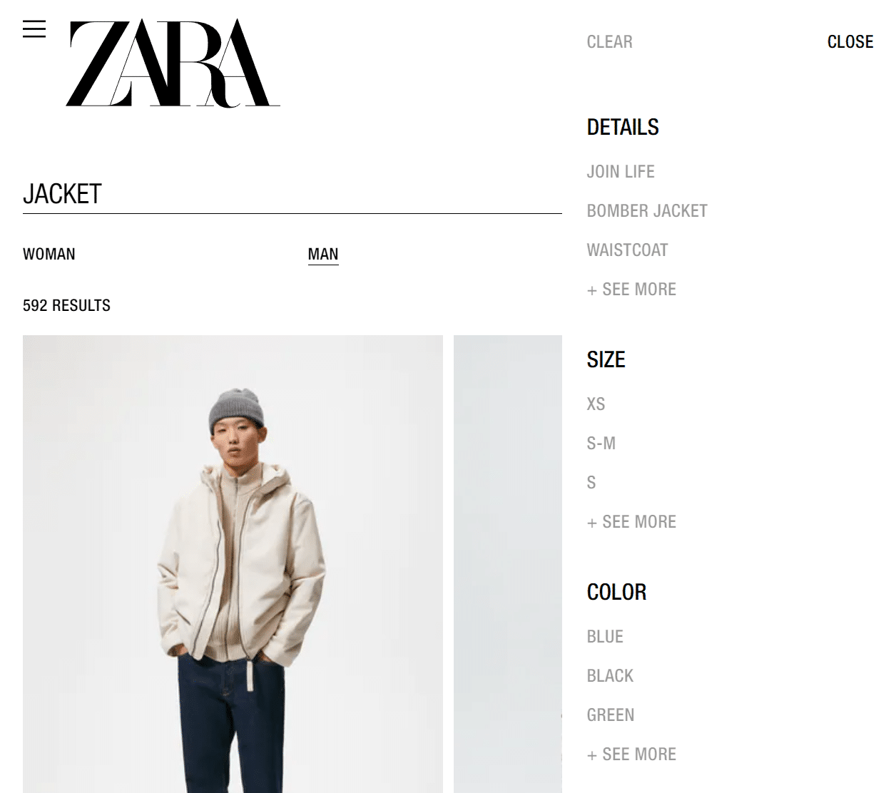 Gli attributi nel negozio online di Zara: dettagli, taglia e colore