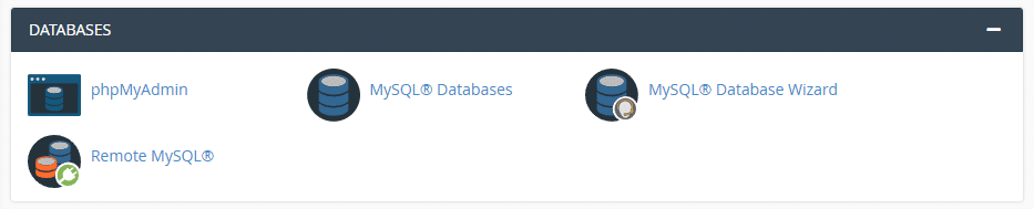 Schermata della sezione Databases di cPanel. 