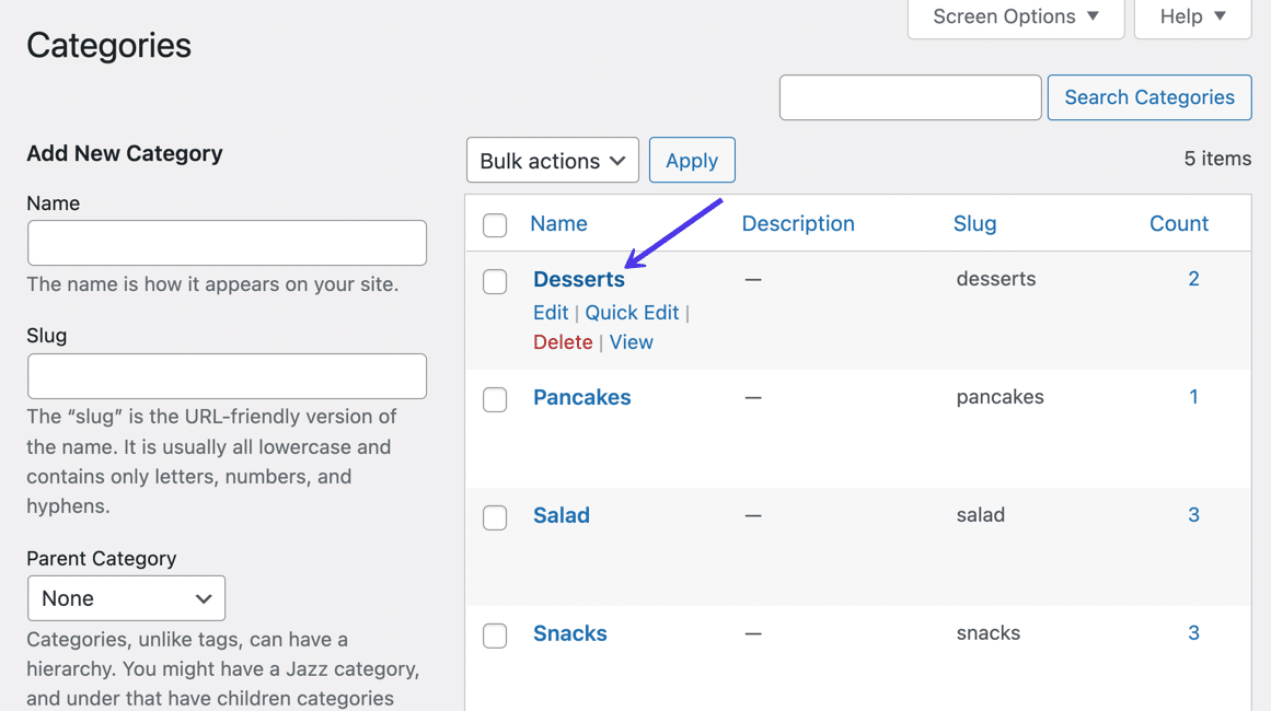 nombre de la categoría - cómo eliminar categorías en WordPress