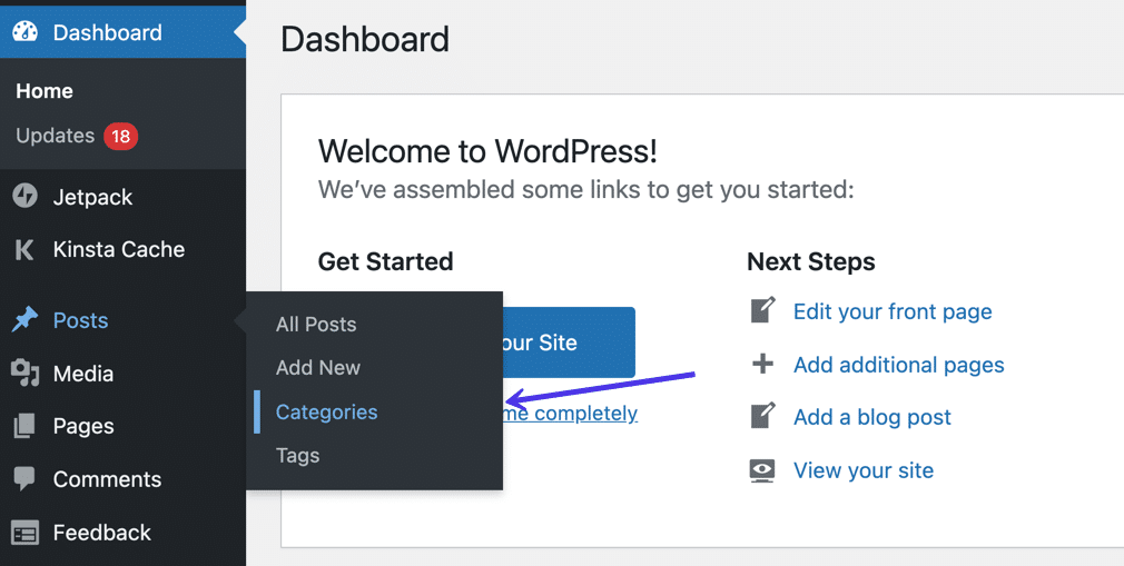 Click on “Posts” > “Categories” to start the editing process.