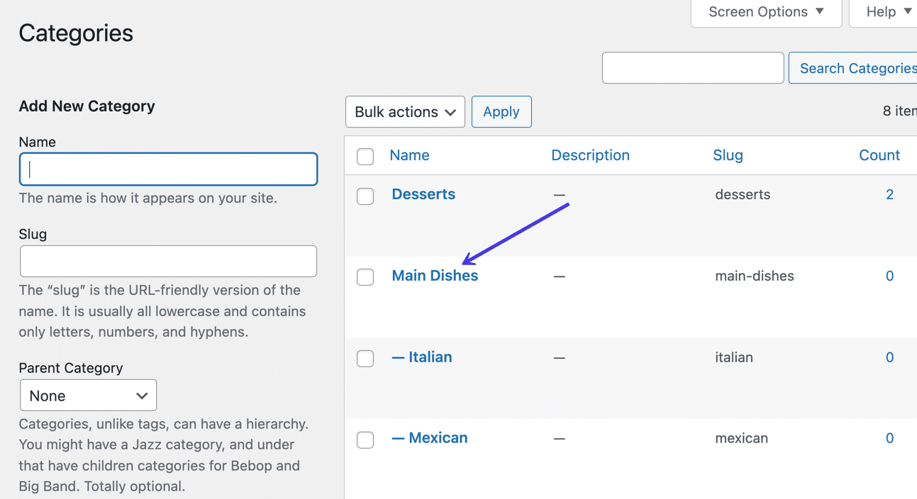 Klicke auf den Link mit dem eiegntlichen Kategorienamen