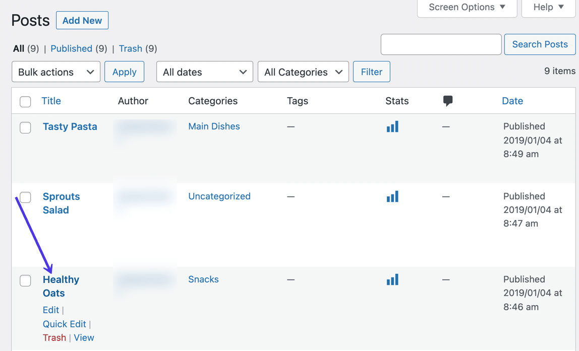 nombre de la entrada - cómo eliminar categorías en WordPress