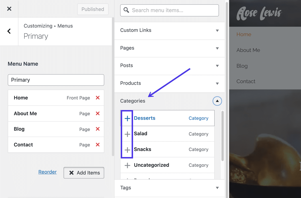 Editar, adicionar ou excluir as categorias deste menu na aba "Categories"