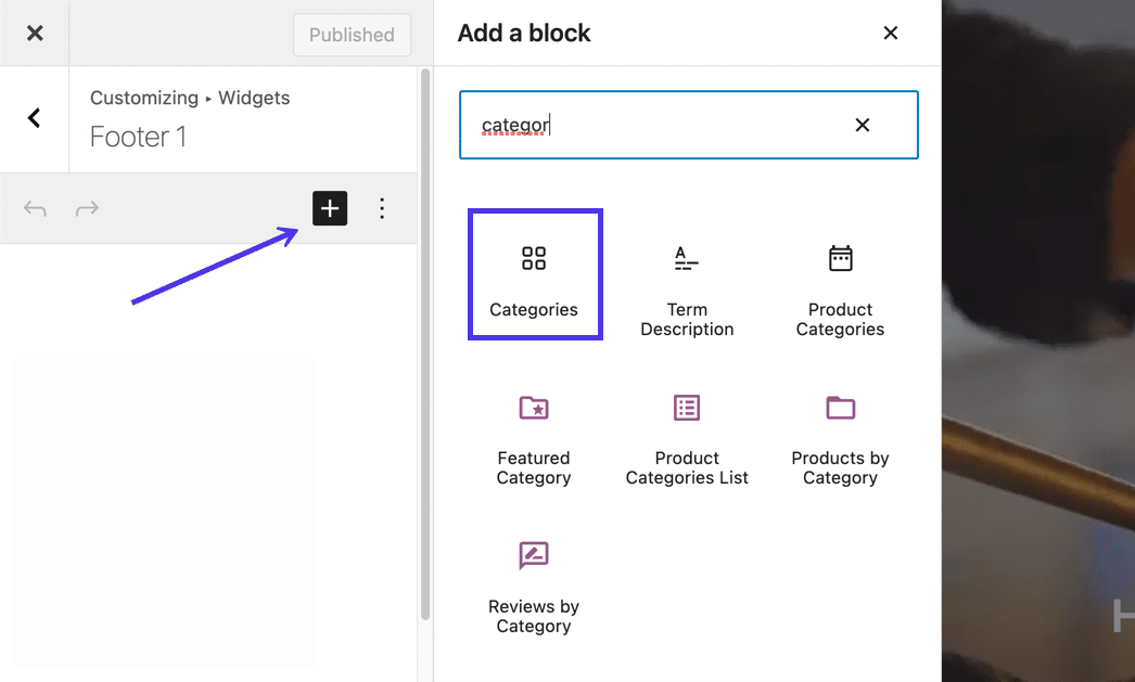 cómo eliminar categorías en WordPress con el botón plus en el widget