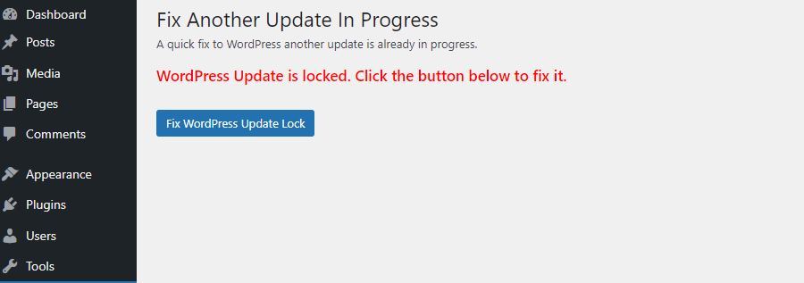 Botón Fijar bloqueo de actualización de WordPress