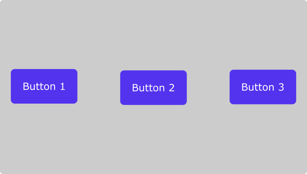 Tre pulsanti allineati orizzontalmente che usano la classe di utility flex-row di Tailwind CSS.