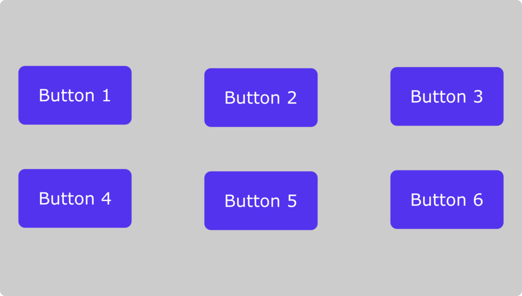 Sechs gleichmäßig in Spalten verteilte Schaltflächen mit der CSS-Hilfsklasse grid-cols von Tailwind.