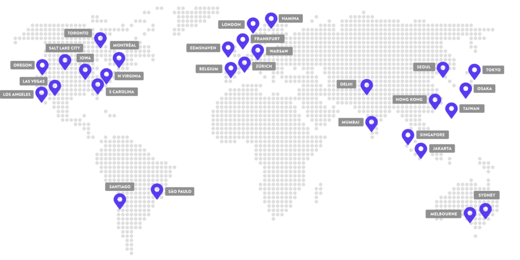 Emplacement des centres de données de Google Cloud.