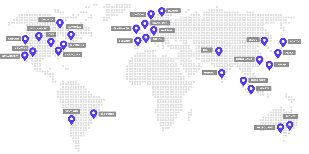 Localização dos servidores da Kinsta.