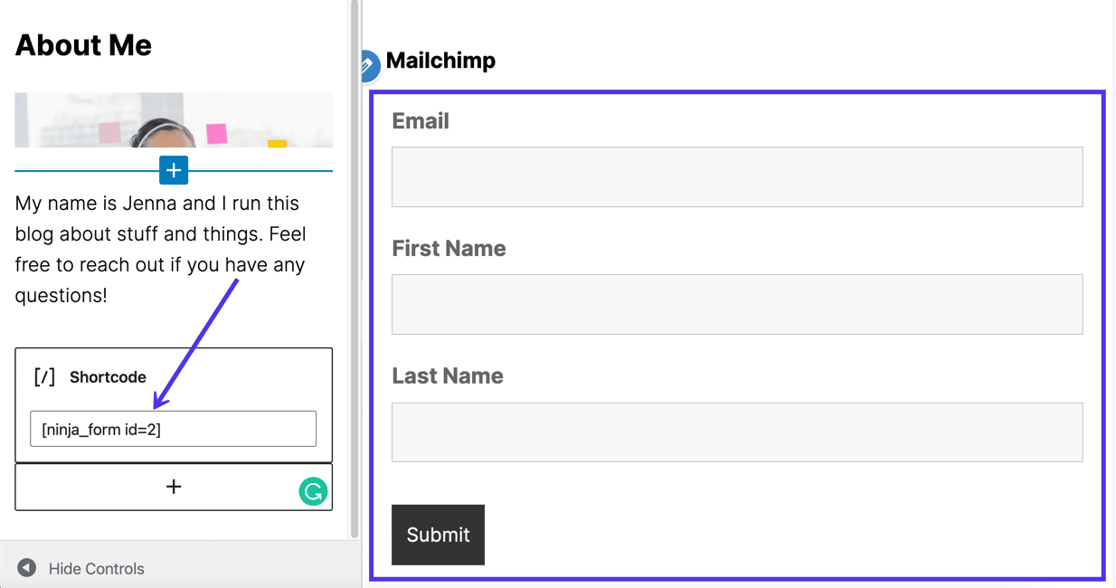 Anteprima del campo Shortcode