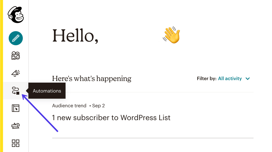 Allez dans Automatisations dans Mailchimp pour commencer à envoyer des notifications de nouveaux articles de blog