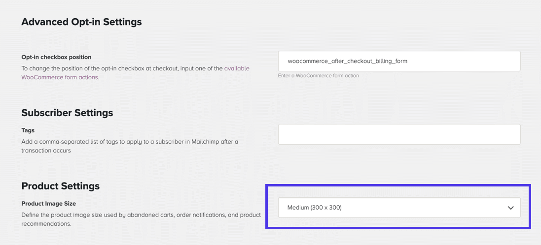 Vergeet niet te beslissen over een standaard “Product Image Size” voor de WooCommerce e-mails