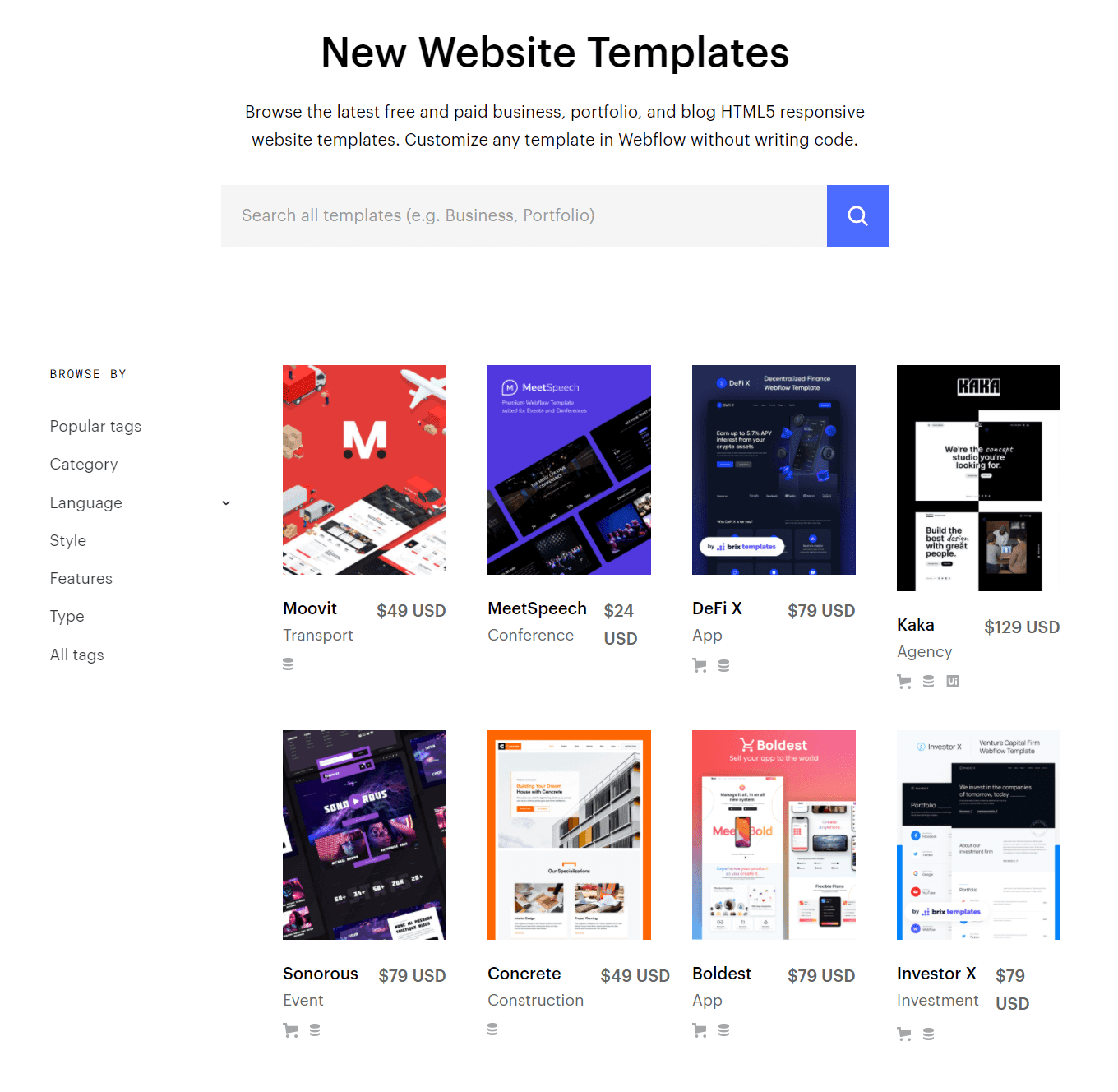 Webflow templates.