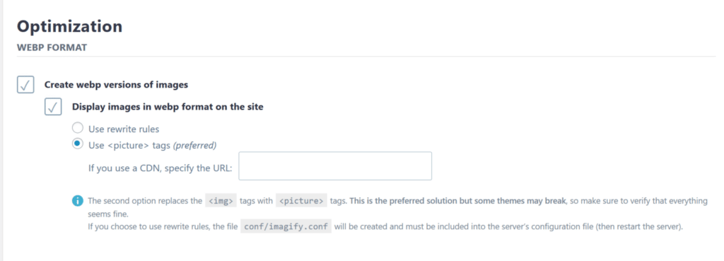 How to enable WordPress WebP images in Imagify