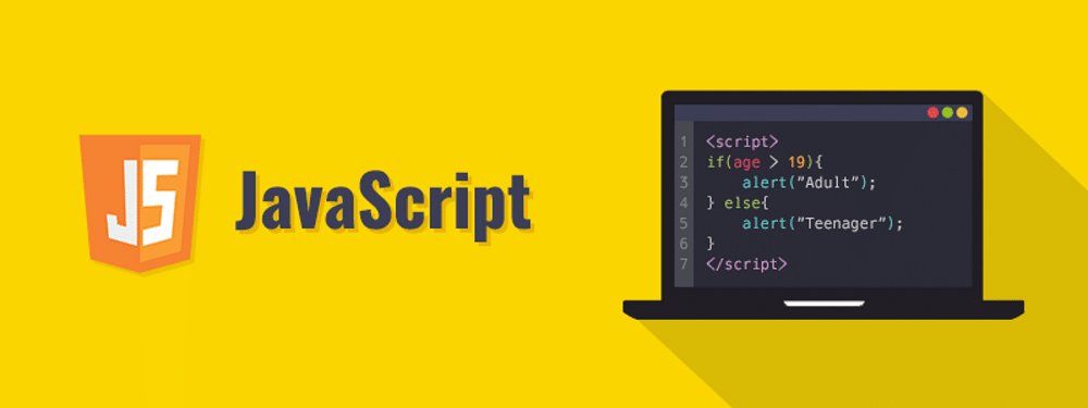 JavaScript-Titel mit einem Demo-JavaScript-Code auf einem Computerbildschirm