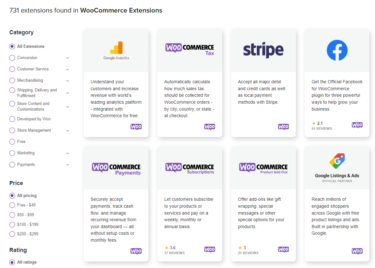 El catálogo de extensiones de WooCommerce