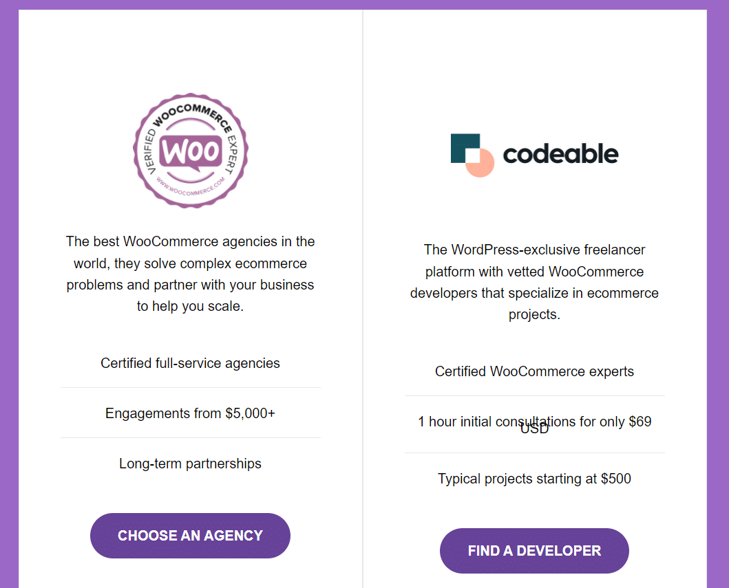 Pagina WooCommerce da cui cercare agenzie WooCommerce o professionisti dello sviluppo WooCommerce