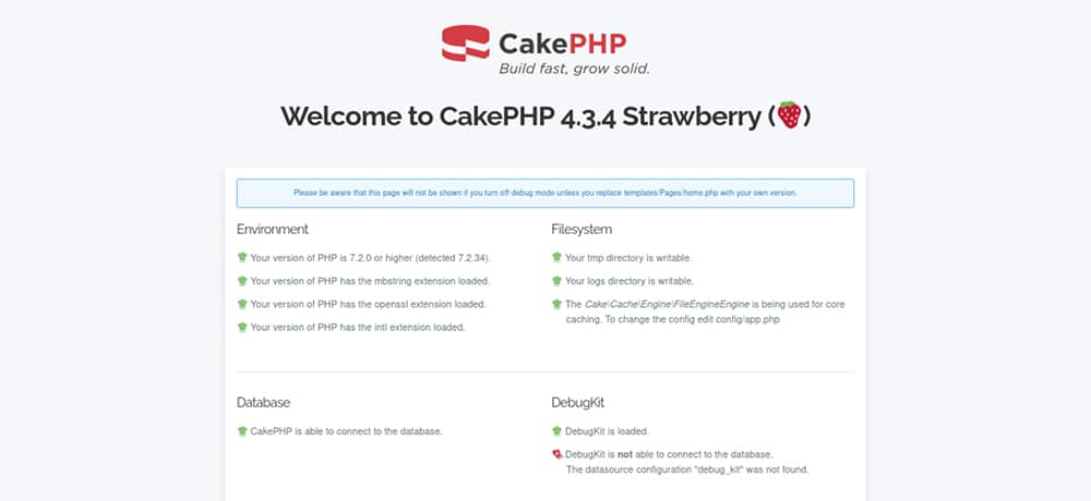 Den testede CakePHP-side.