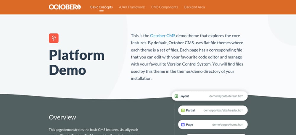 Den testade OctoberCMS-sidan.