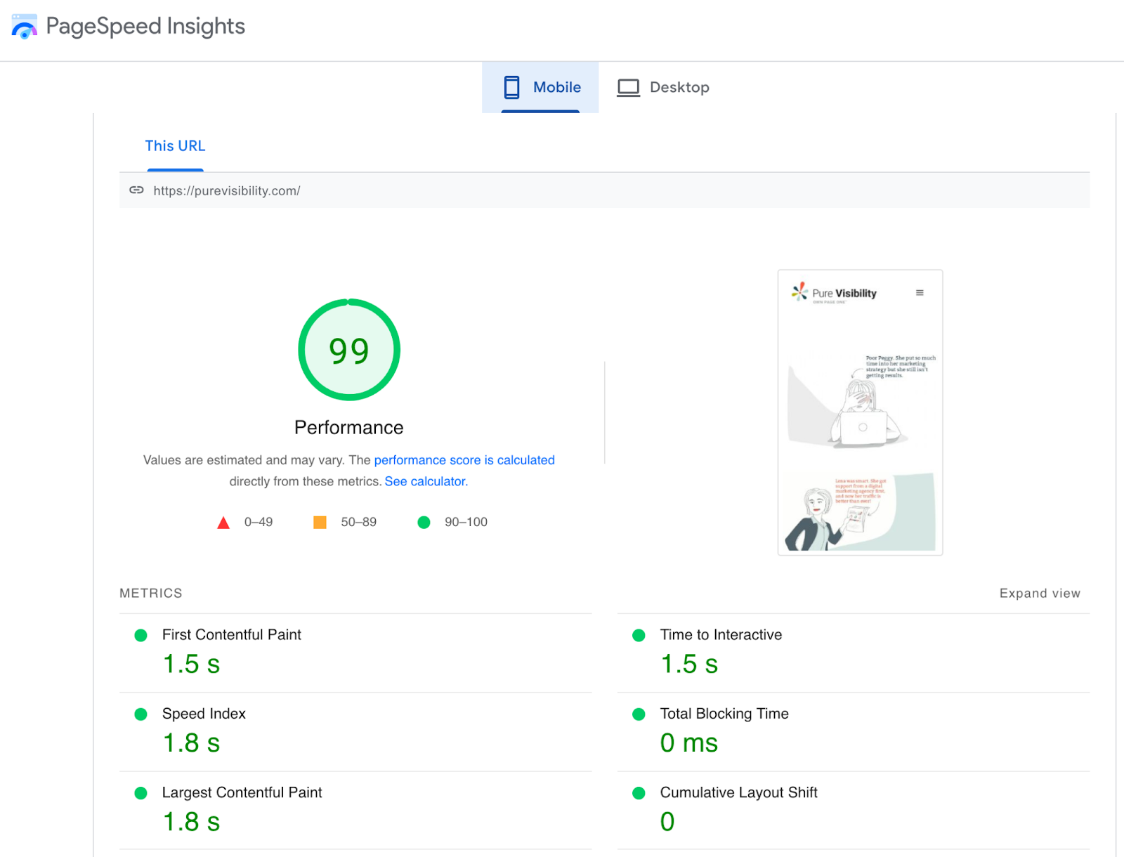 Google PageSpeed Insights after moving to Kinsta and optimizing image delivery