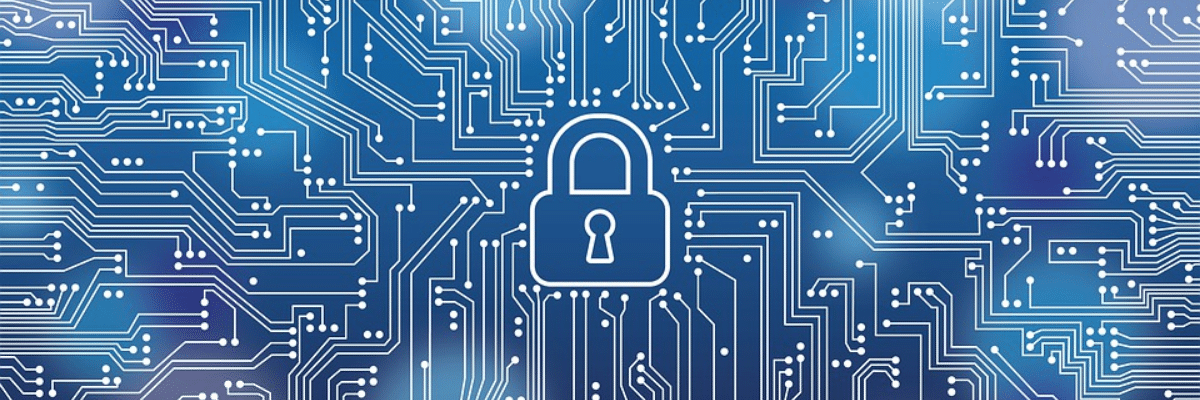 Securing your internet connection, illustrated by a large padlock over a tangle of internet connection lines and dots