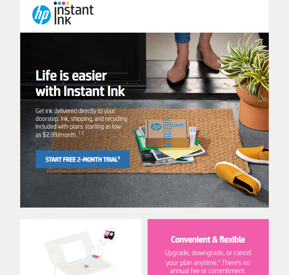 Marketing e-mail HP Instant Ink.