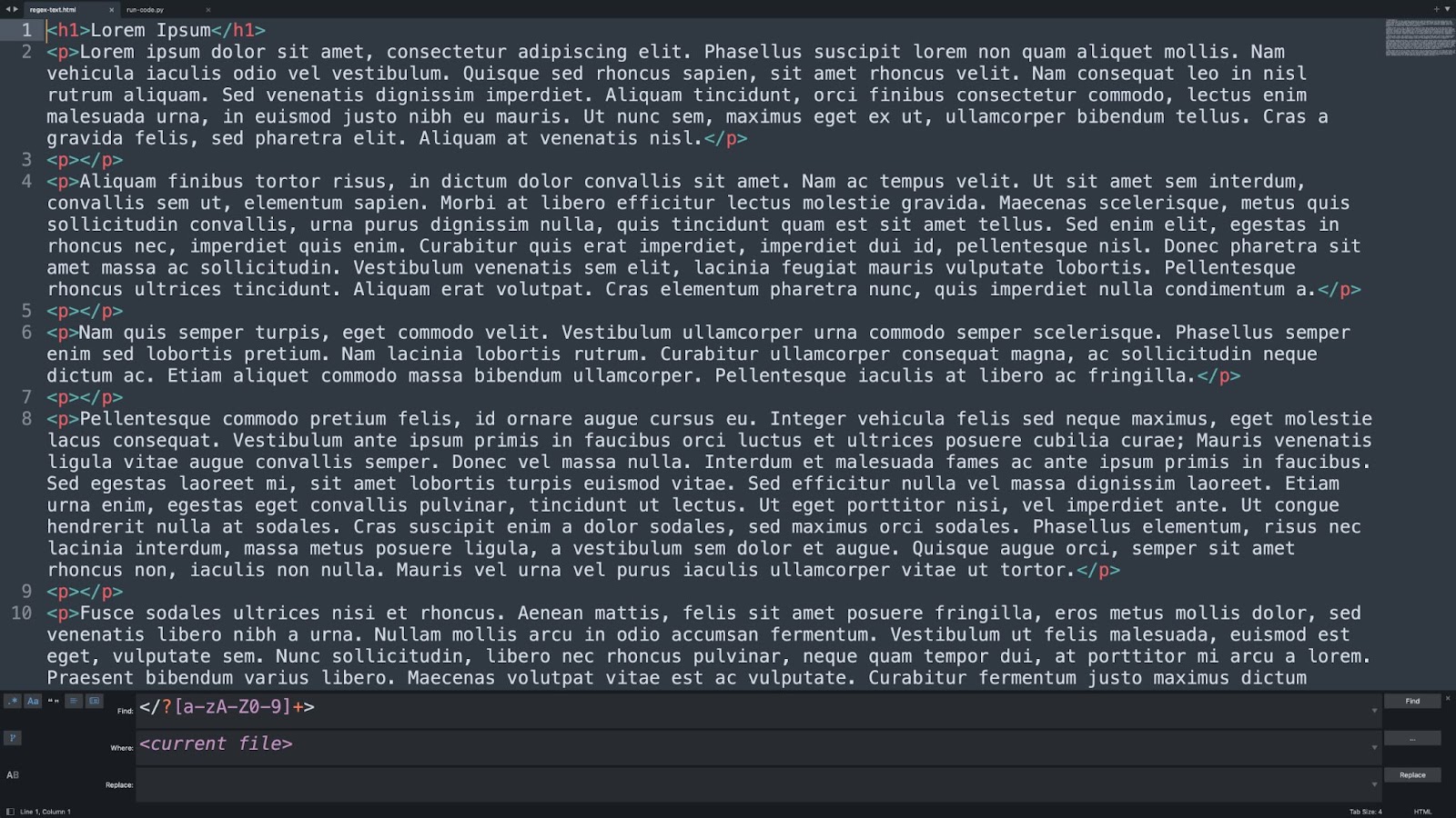 Text suchen und ersetzen in Sublime Text.