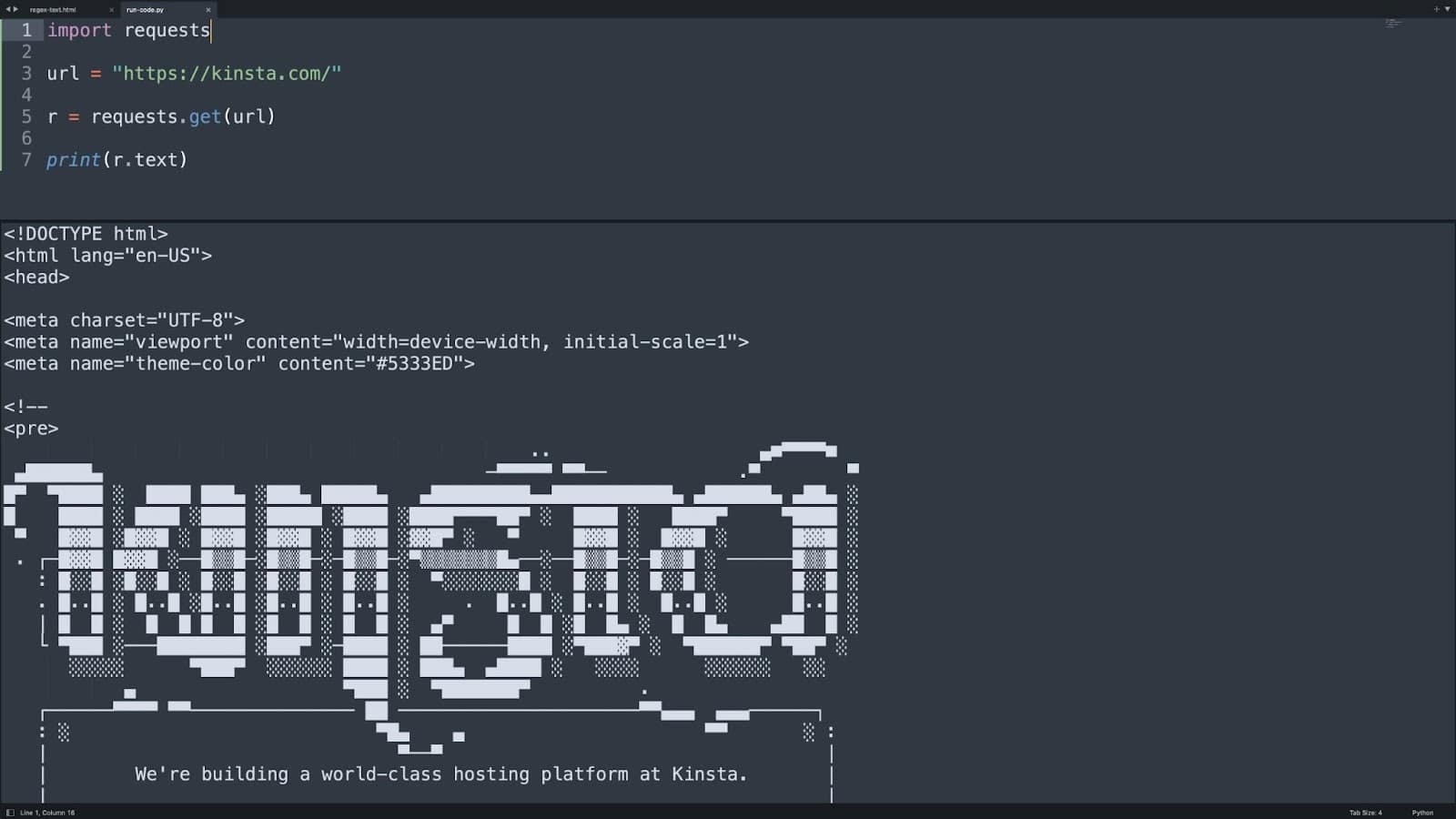 A screenshot of code running in Sublime Text