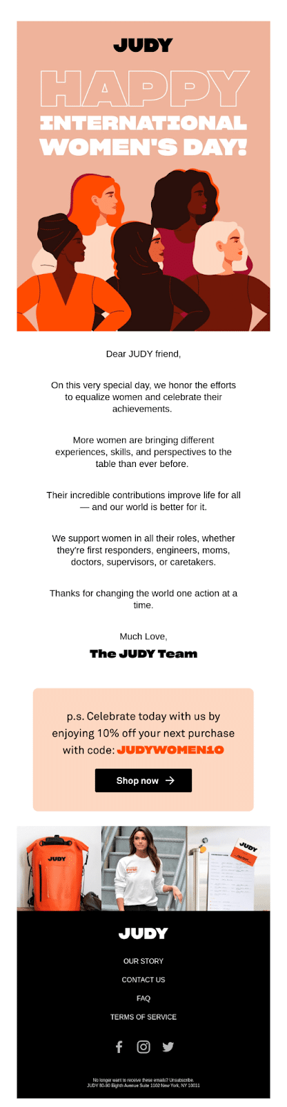 E-mail de Judy à l'occasion de la Journée internationale de la femme.