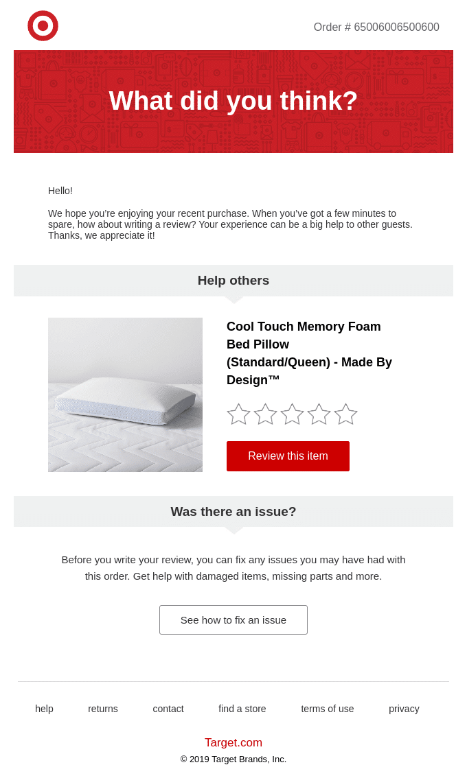 Ein Beispiel für eine "Review it today"-E-Mail von Target