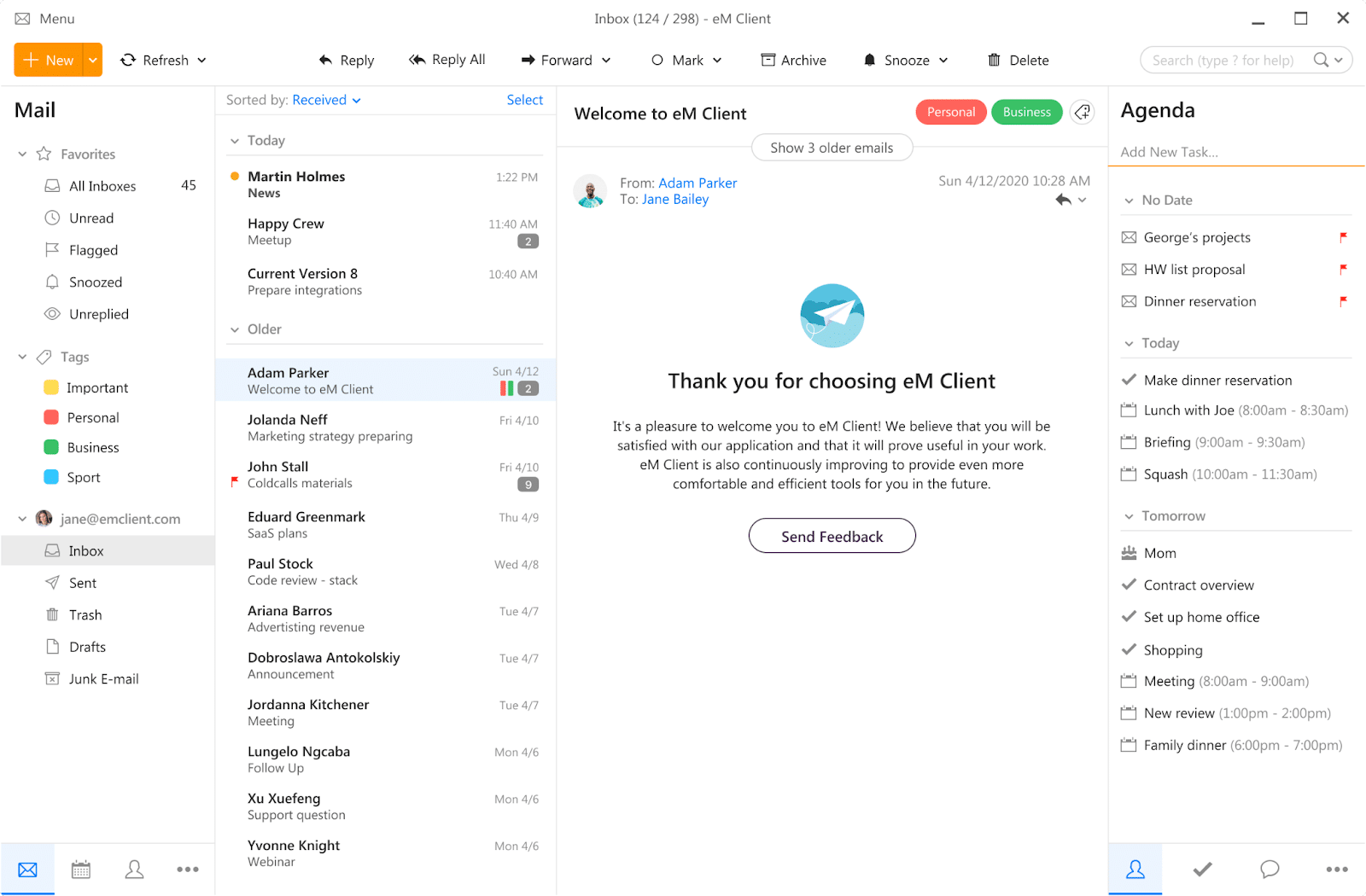 eM Client inbox