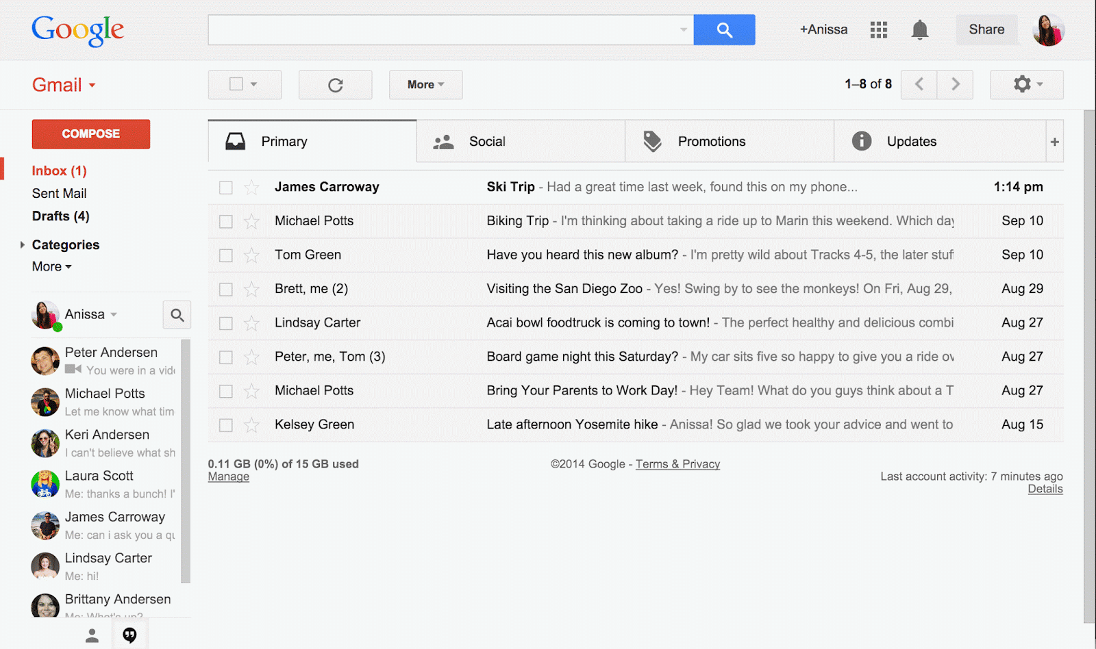 Schermata dell’inbox di Gmail