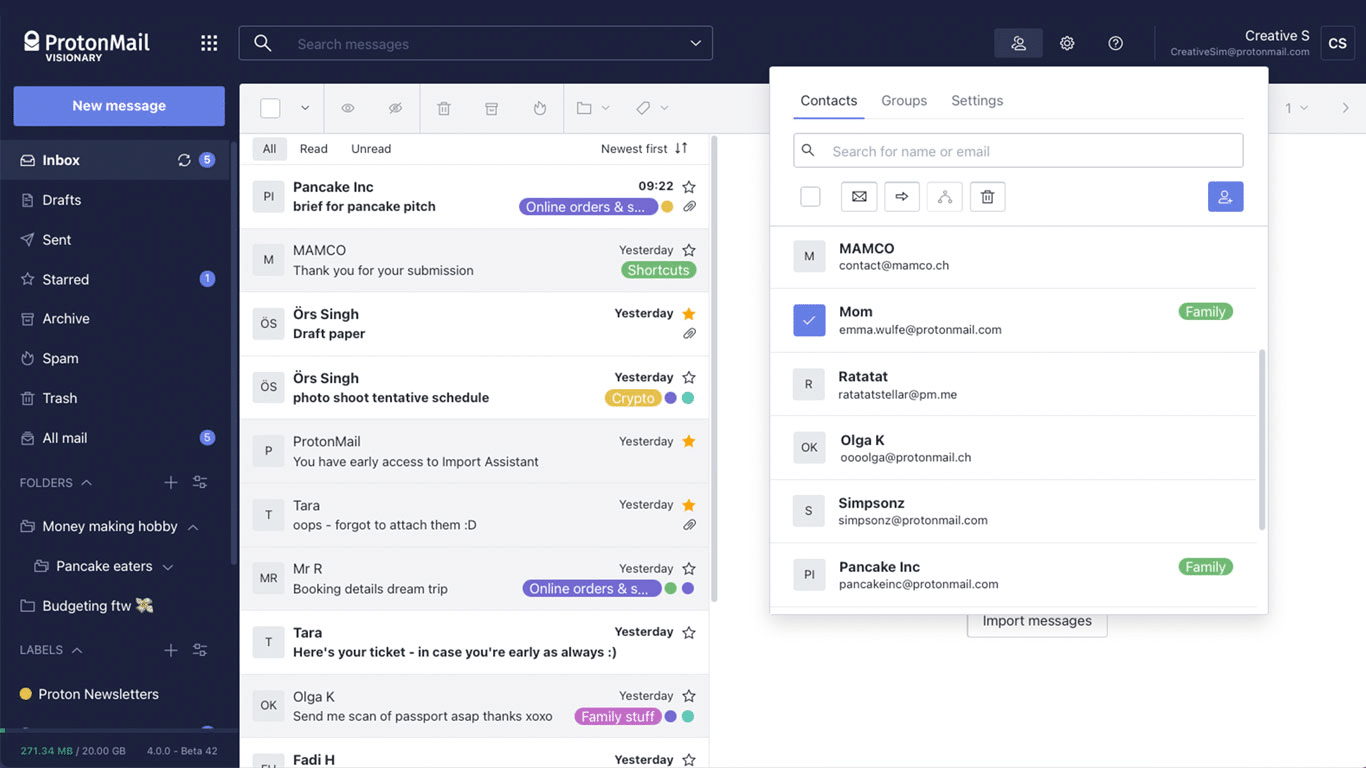 Schermata dell’inbox di ProtonMail