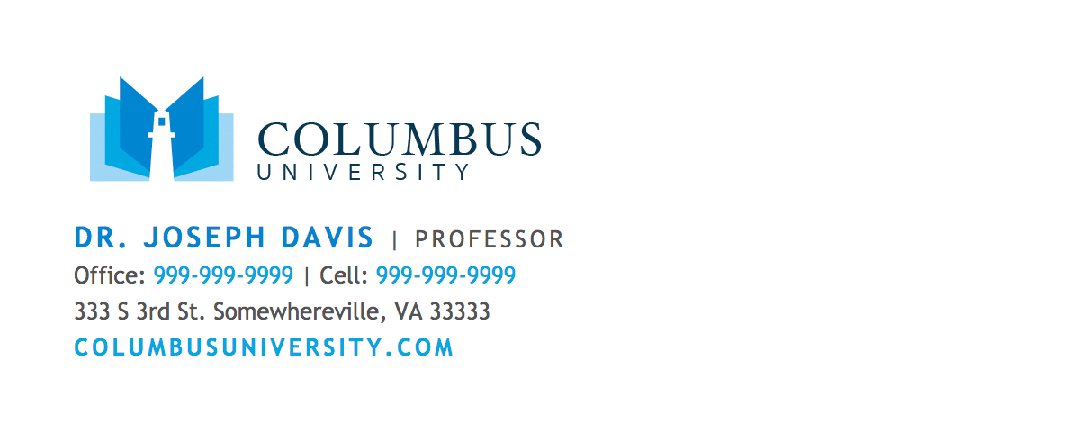 Esempio di email di un professore alla Columbus University con logo e testo