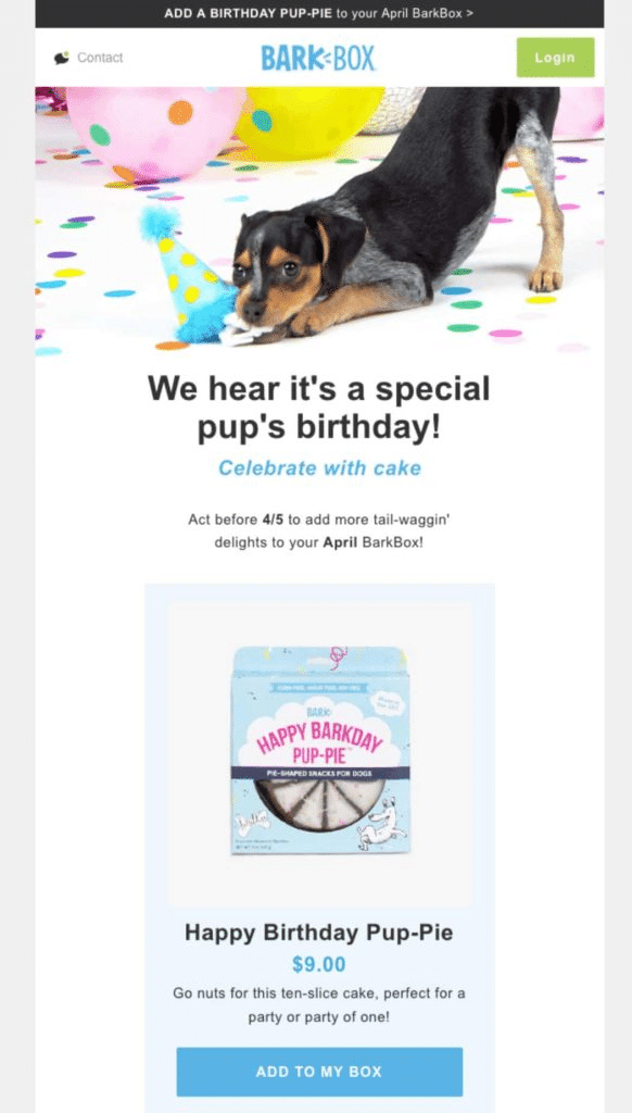 Feliz Aniversário e-mail do BarkBox