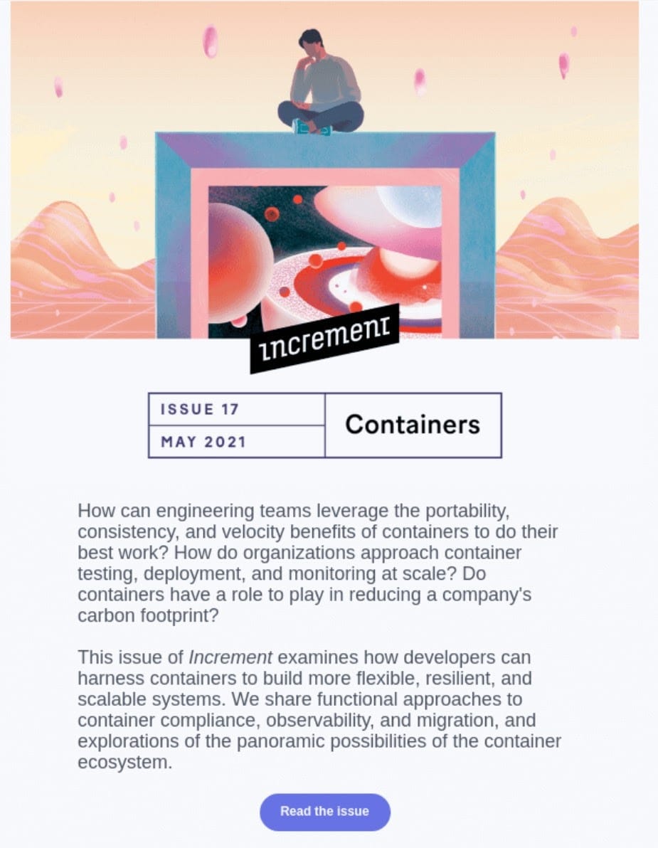 Esempio di newsletter di Increment con un header illustrato e un paragrafo introduttivo