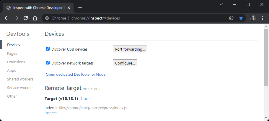 Chrome Inspect tool
